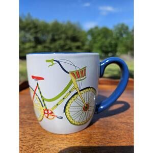 Tag Bicycle Mug – Colorful Ceramic Coffee Cup with White with Blue Handle & Rim